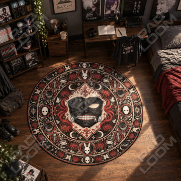Kaneki Zipper Tokyo Ghoul round rug on a bedroom floor - Tokyo Ghoul chair mat