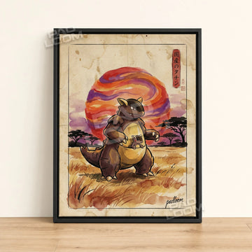 Kangaskhan Savanna Pokemon poster - framed canvas wall art in a black frame