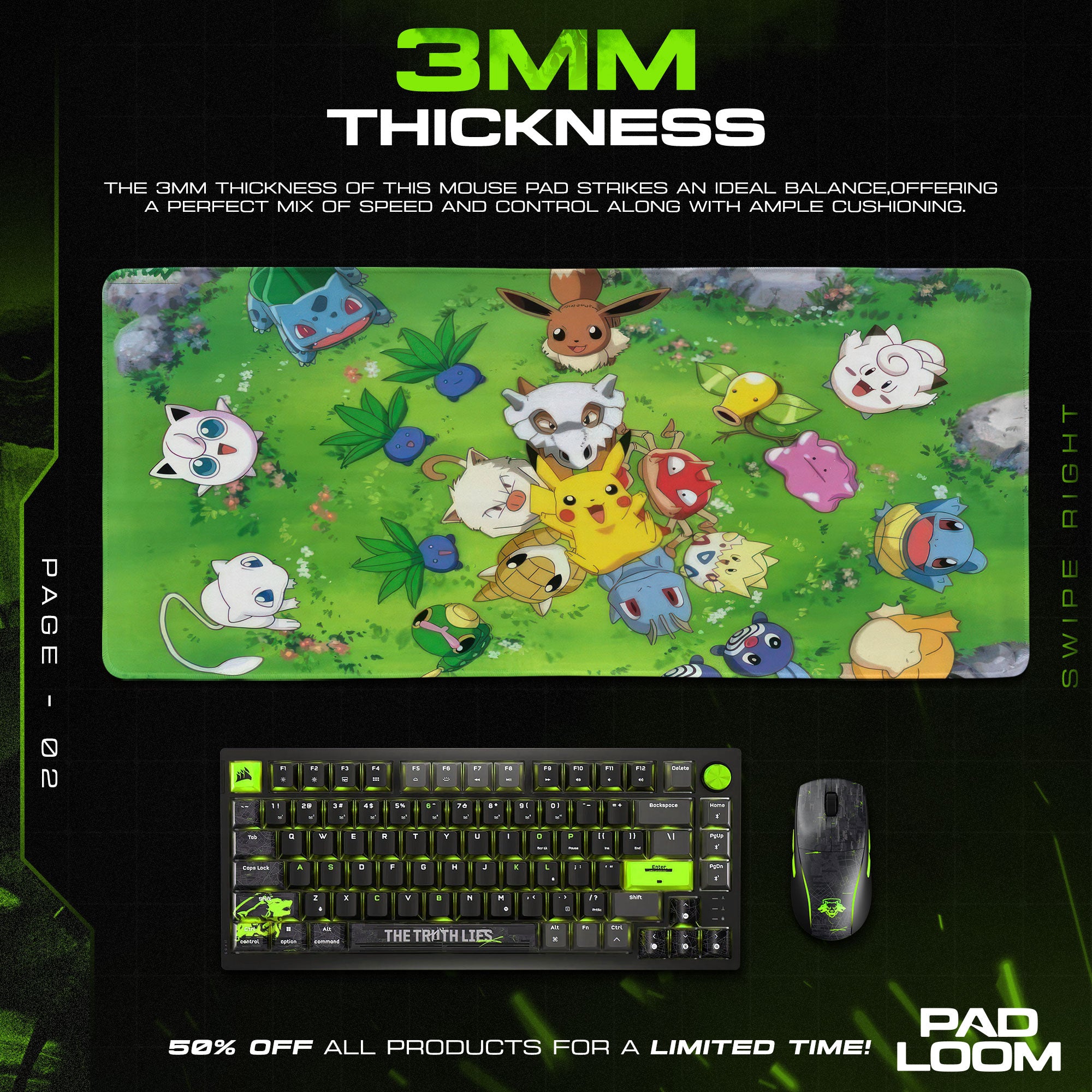 Kanto Friends Mouse Pad, Pokémon Meadow Desk Mat