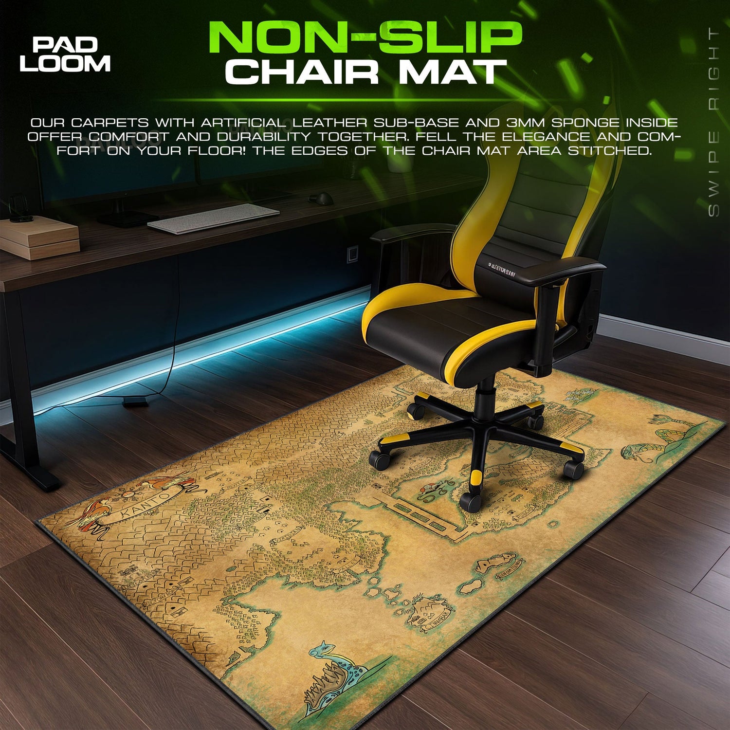 Kanto Region Map Mouse Pad, Antique Pokémon Journey Gaming Desk Mat Padloom