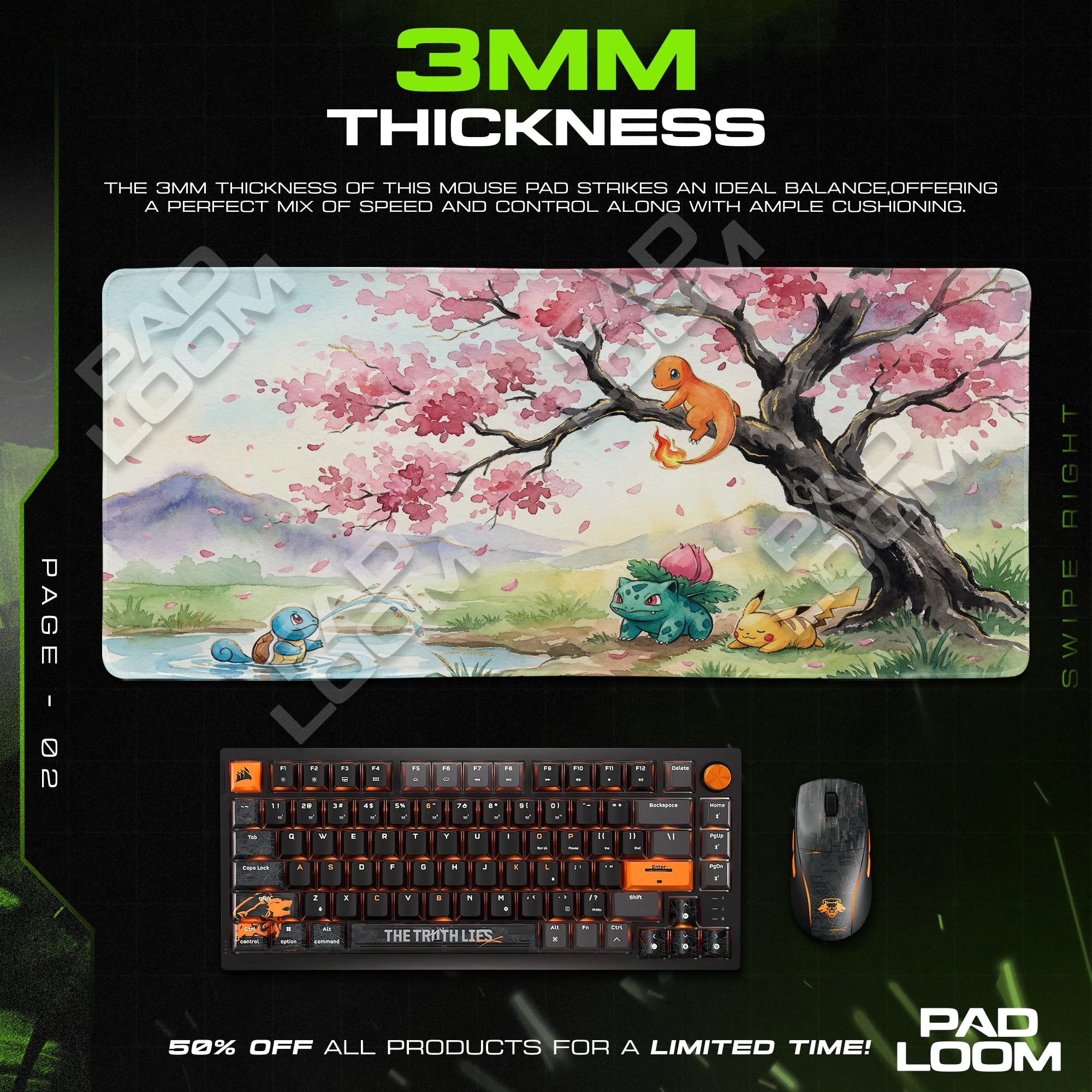 Kanto Starters Blossom Mouse Pad - Pokemon Desk Mat