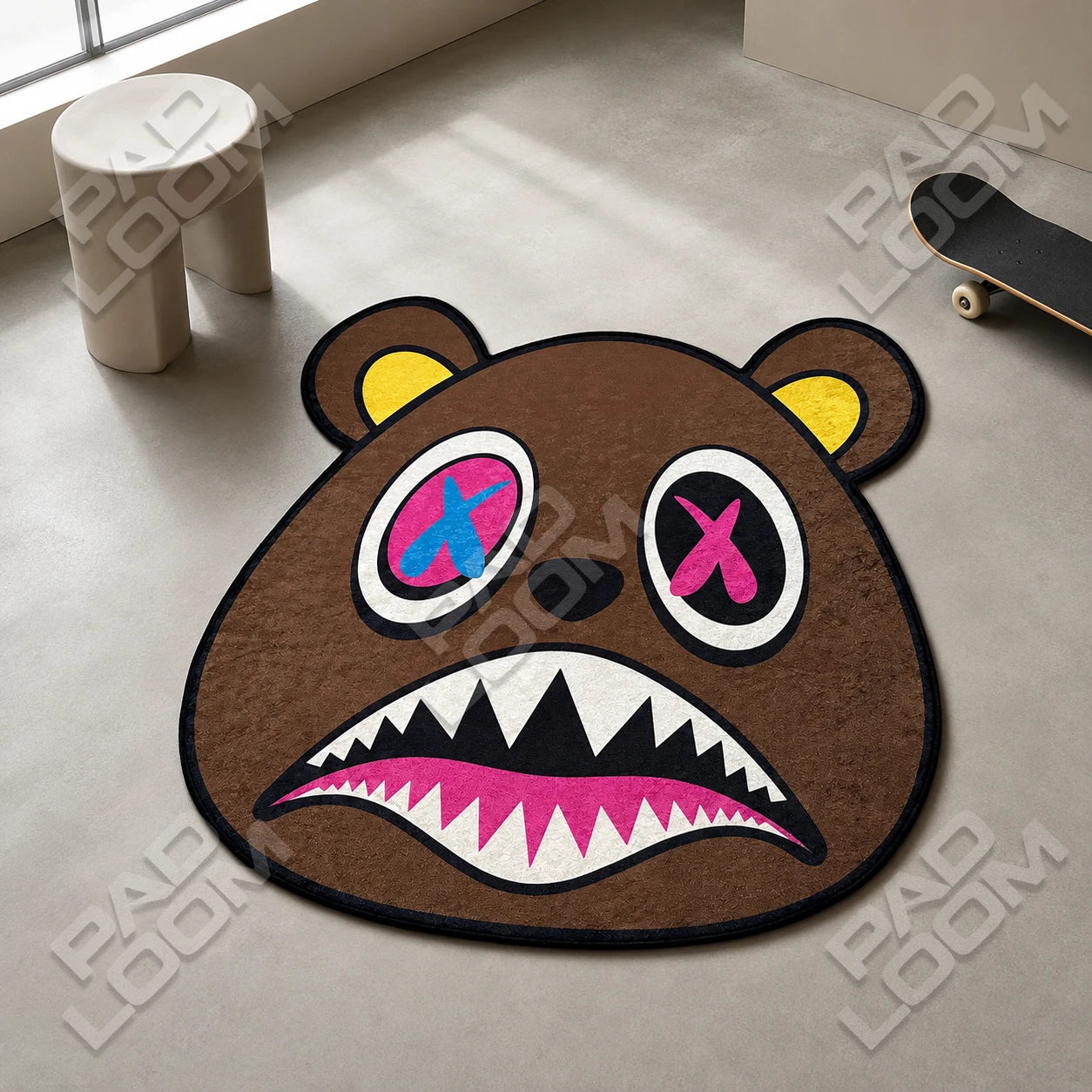 Kanye West Bear shaped rug shown in a room setting