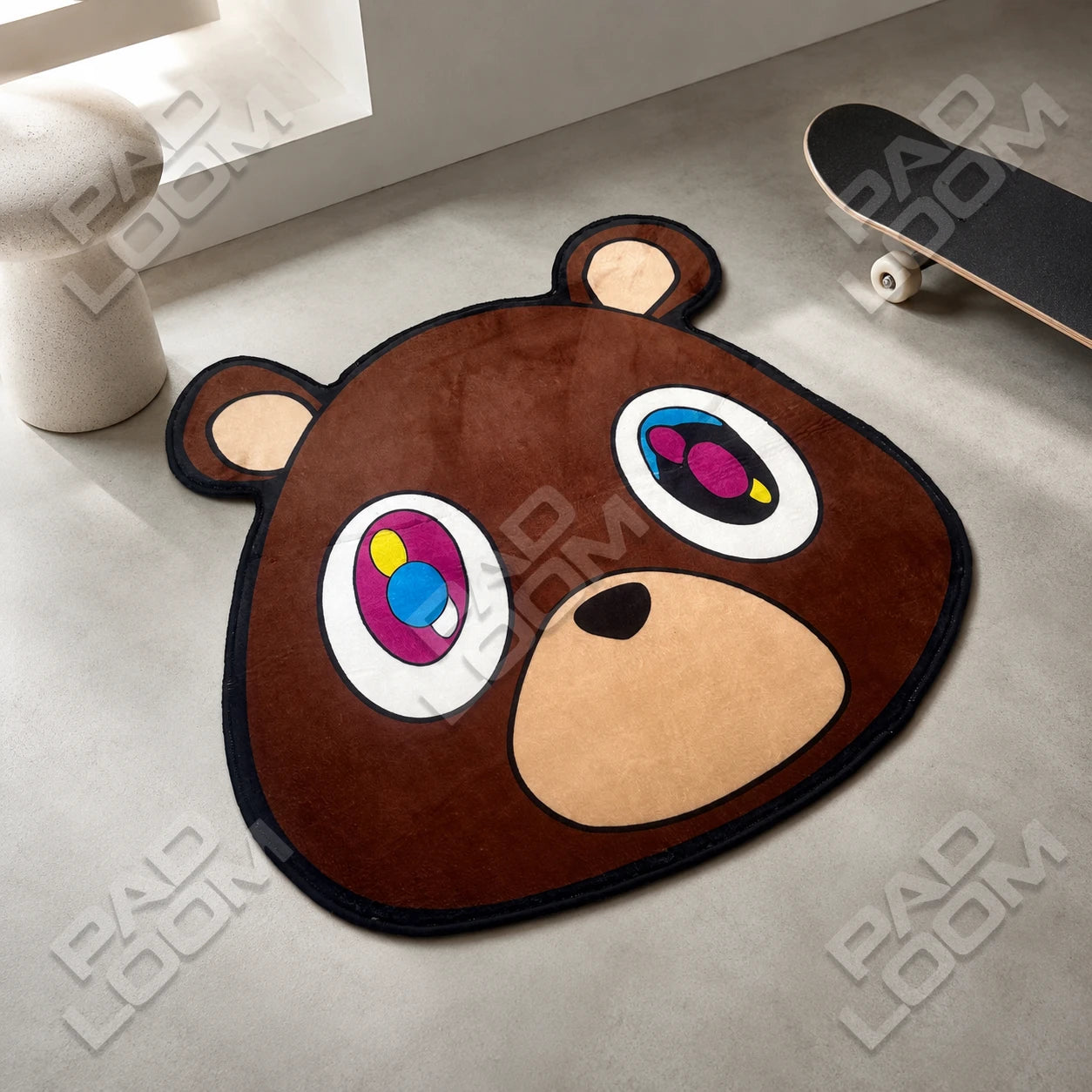 Kanye West Bear shaped rug close-up, soft washable pile