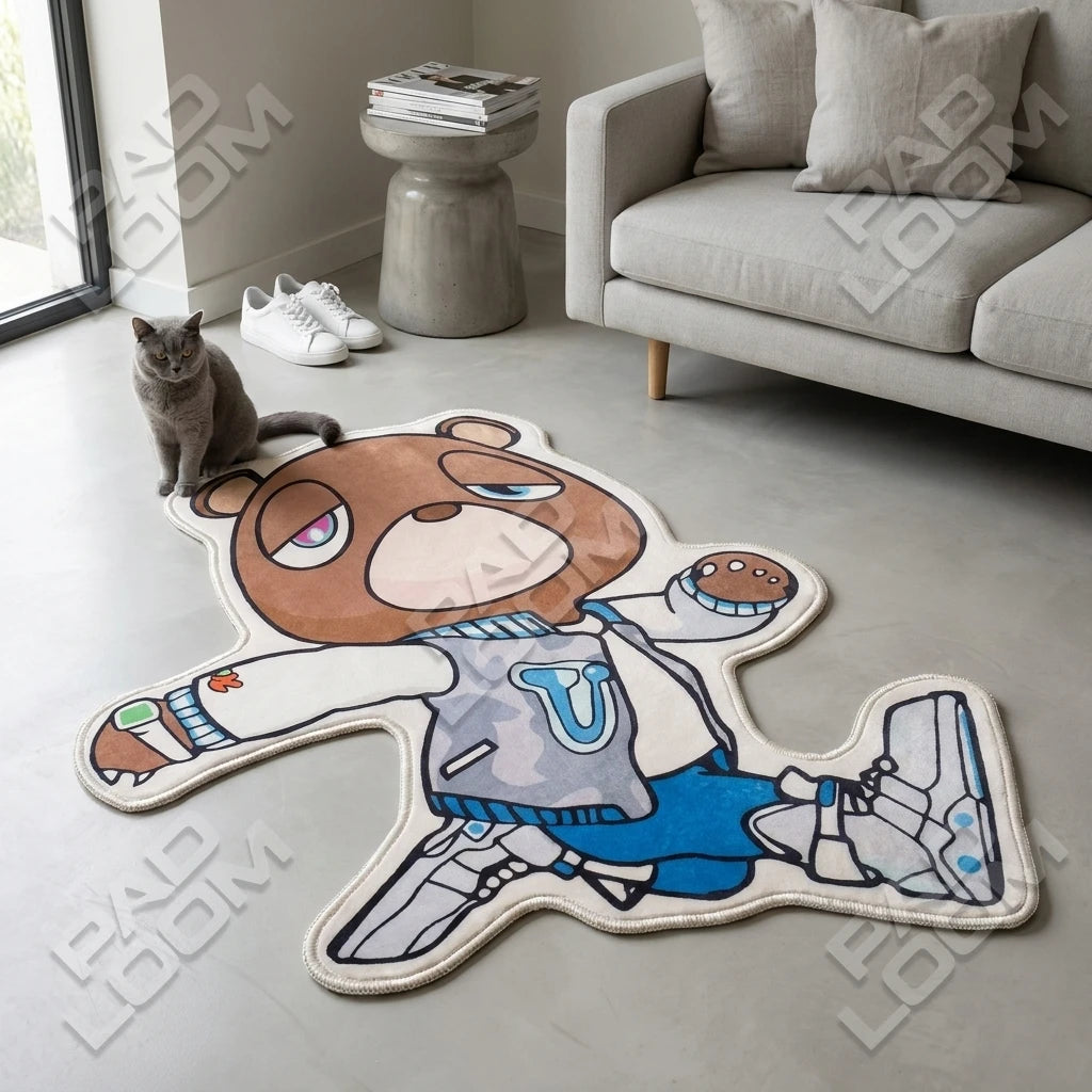 Kanye West Bear shaped rug shown in a room setting