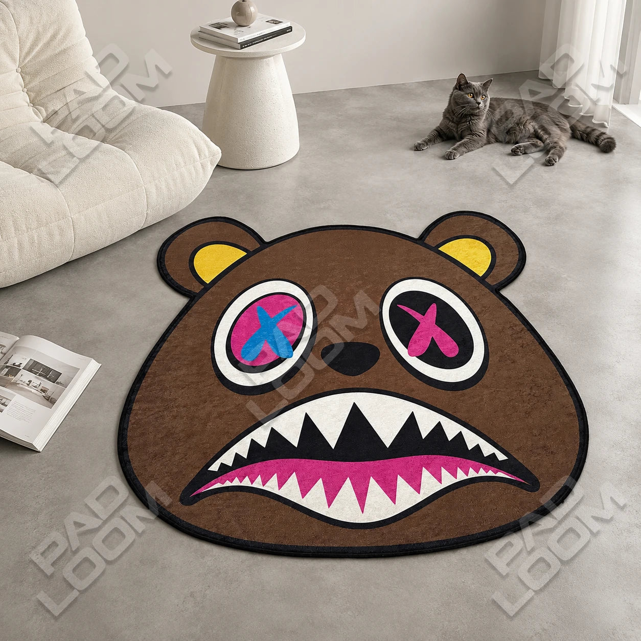 Kanye West Bear shaped rug close-up, soft washable pile