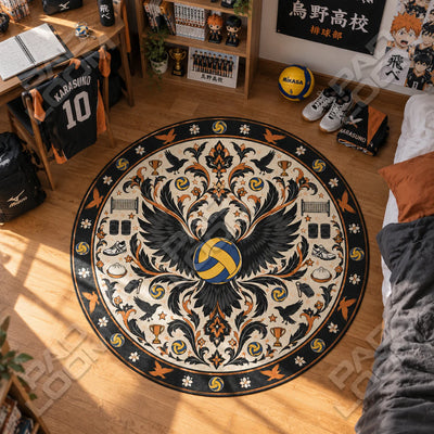 Karasuno Crow Soaring Round Rug - Haikyuu Chair Mat