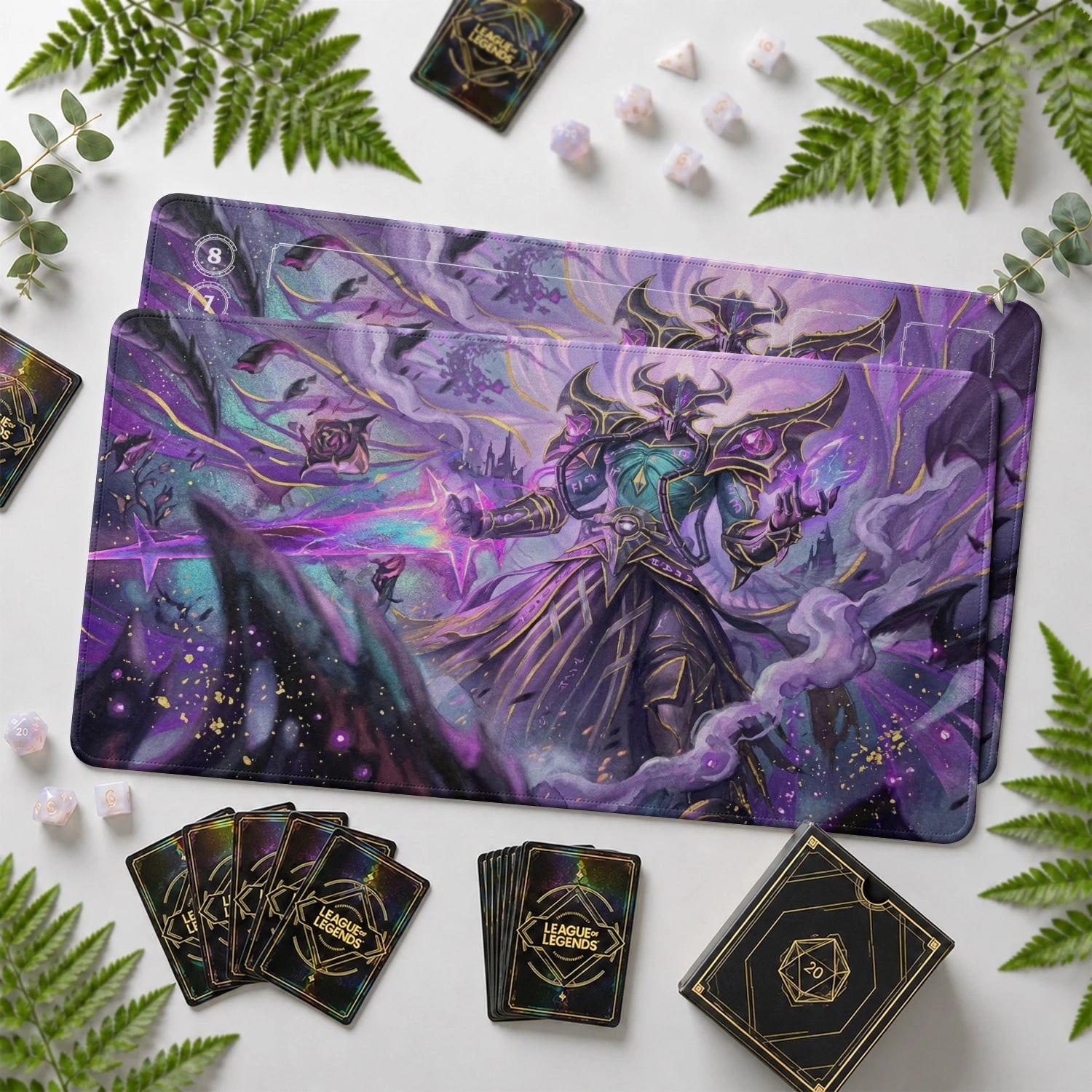 Kassadin Void Riftbound TCG playmat with card zones and score track – LoL game mat
