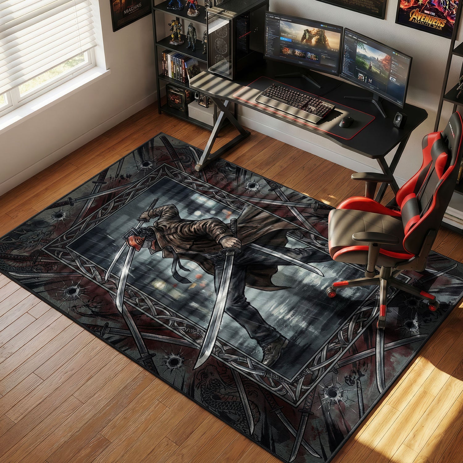 Katana Man Yakuza Noir Chainsaw Man Chair rug — main product view
