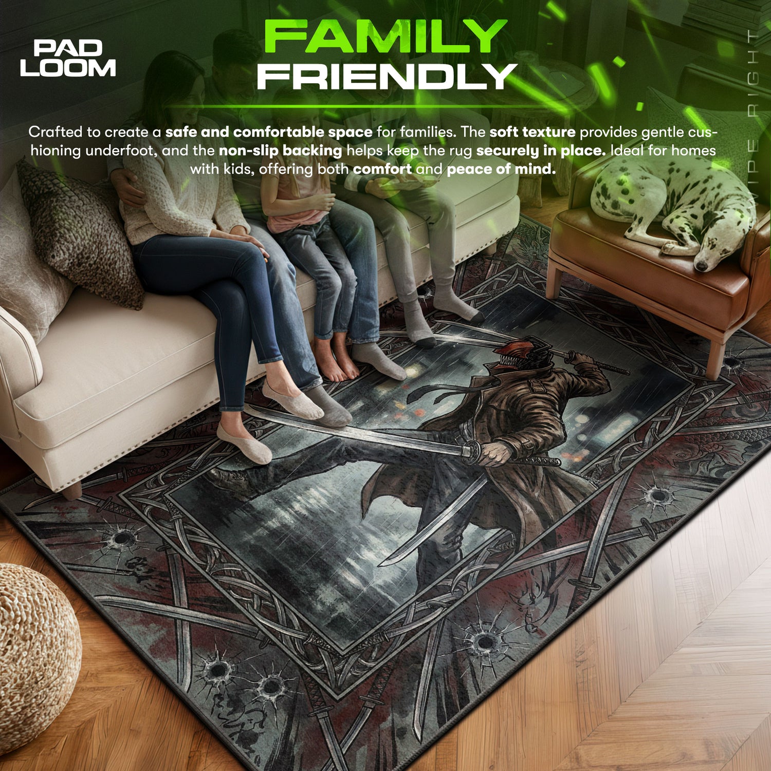 Katana area rug showing full home decor artwork