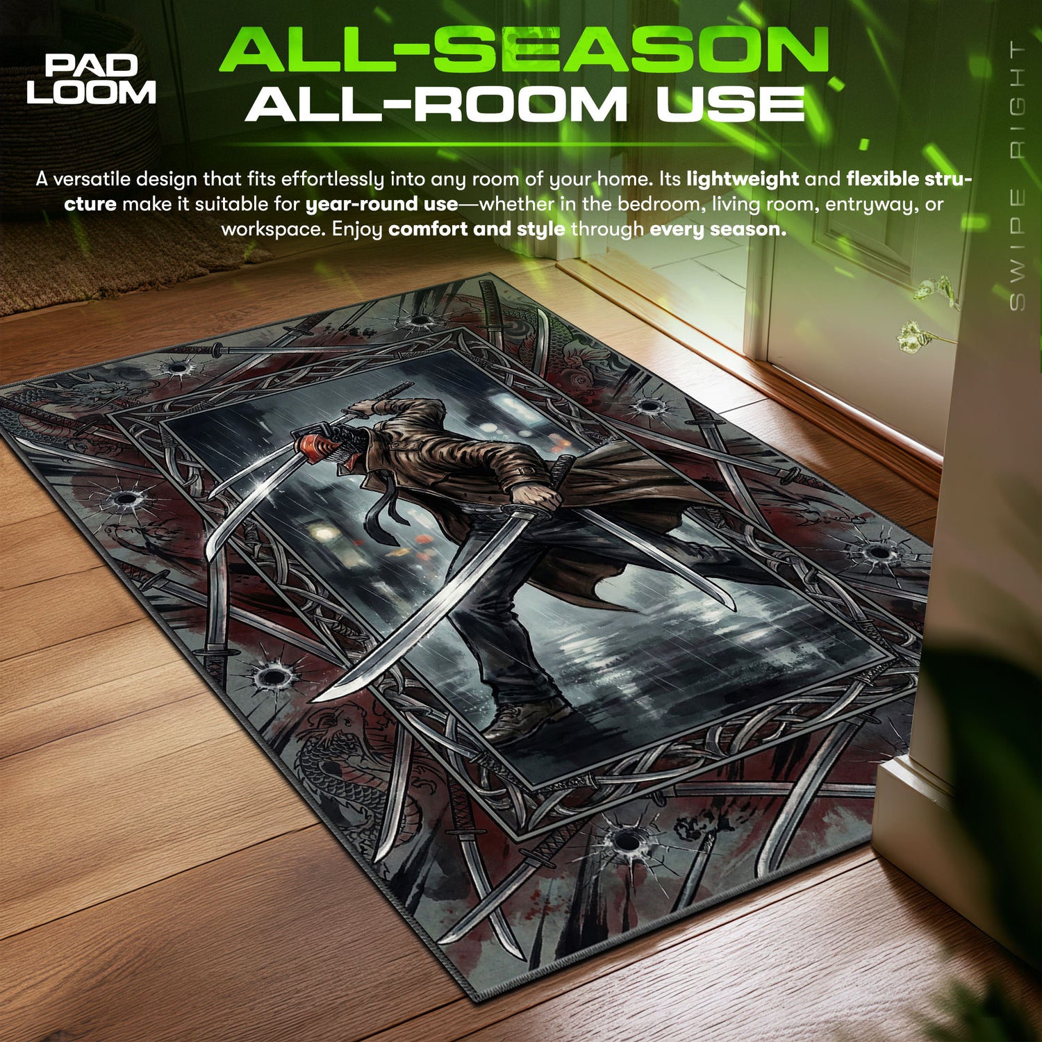 Katana Man Yakuza Noir Chainsaw Man Chair fan rug — premium quality print