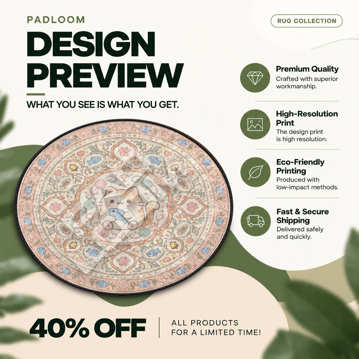Kawaii Cat Yarn kawaii round rug full design preview