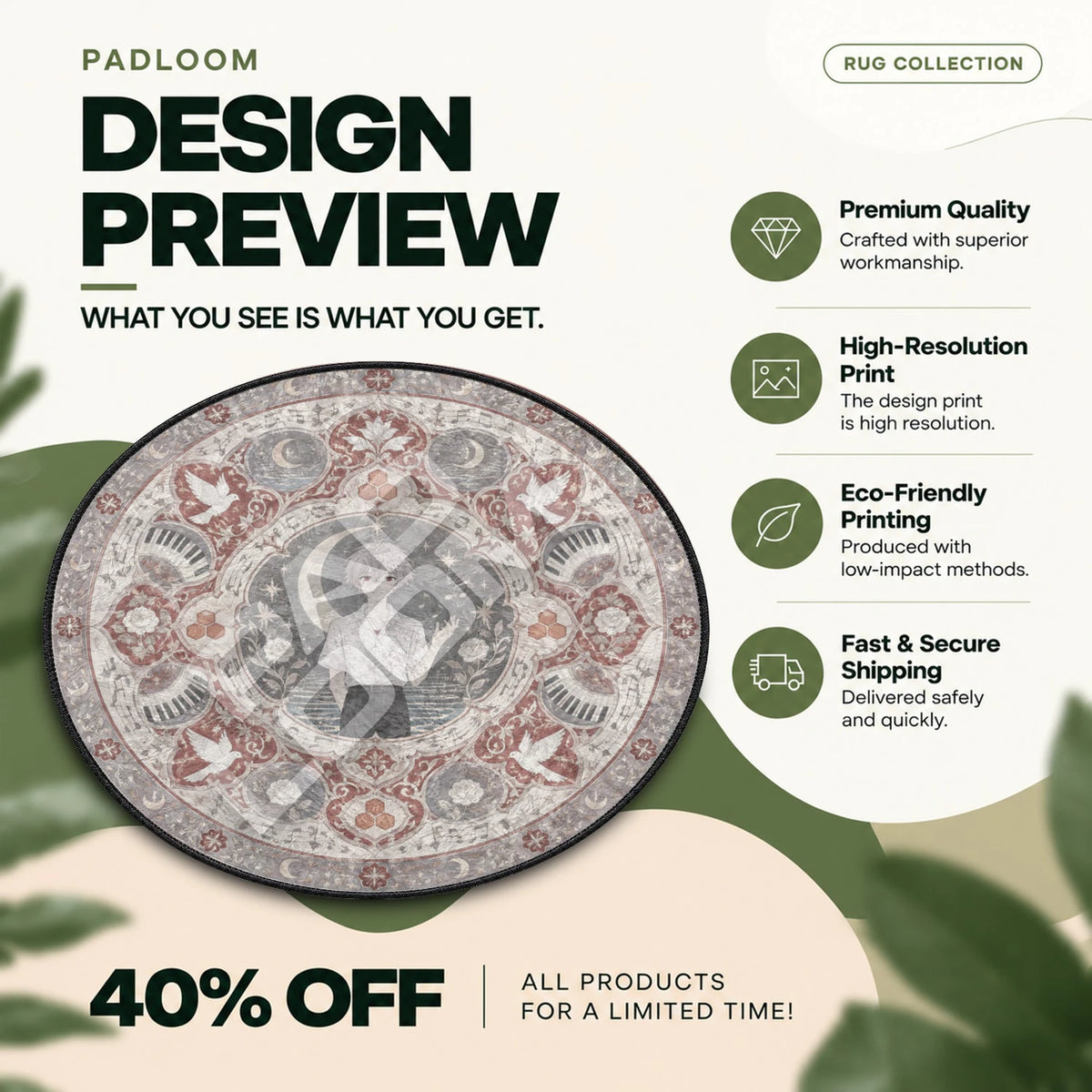 Kaworu Moonlit Evangelion round rug full design preview