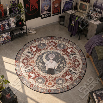 Kaworu Moonlit Evangelion round rug on a bedroom floor - Evangelion chair mat