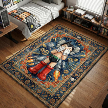 KAWS Astro Boy crying rockets gears blue red gold hypebeast area rug
