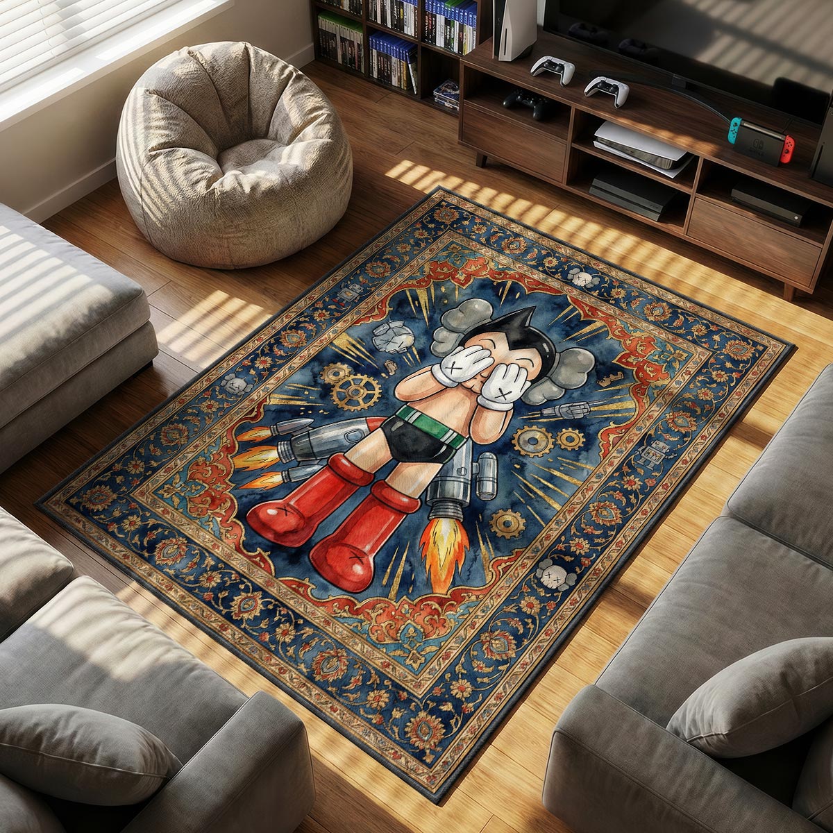 Astroy Boy Rug KAWS Astro Boy Persian Rug - Sneakerhead Floor Mat – Padloom