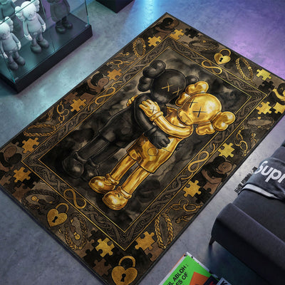 Kaws Black & Gold Hug Rug - Luxury Art Mat