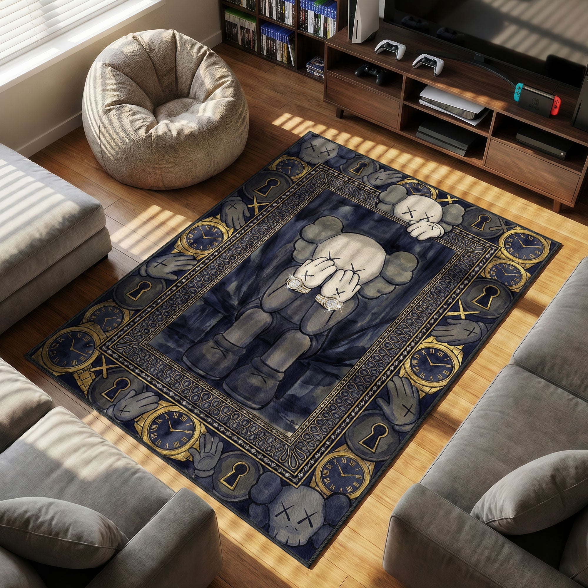 KAWS Blue Sitting Watch Rug - Hypebeast Floor Mat