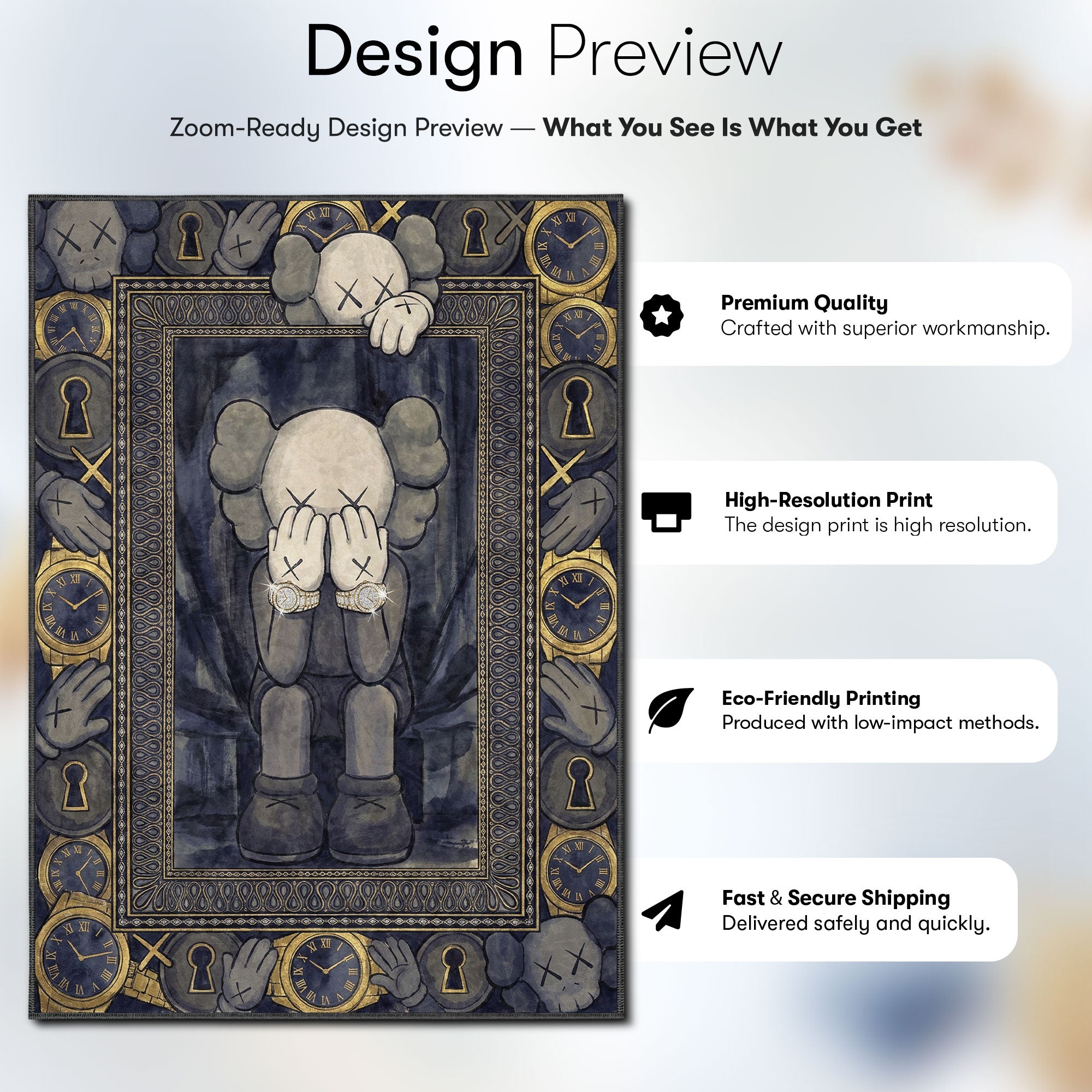 KAWS Blue Sitting Watch Rug - Hypebeast Floor Mat