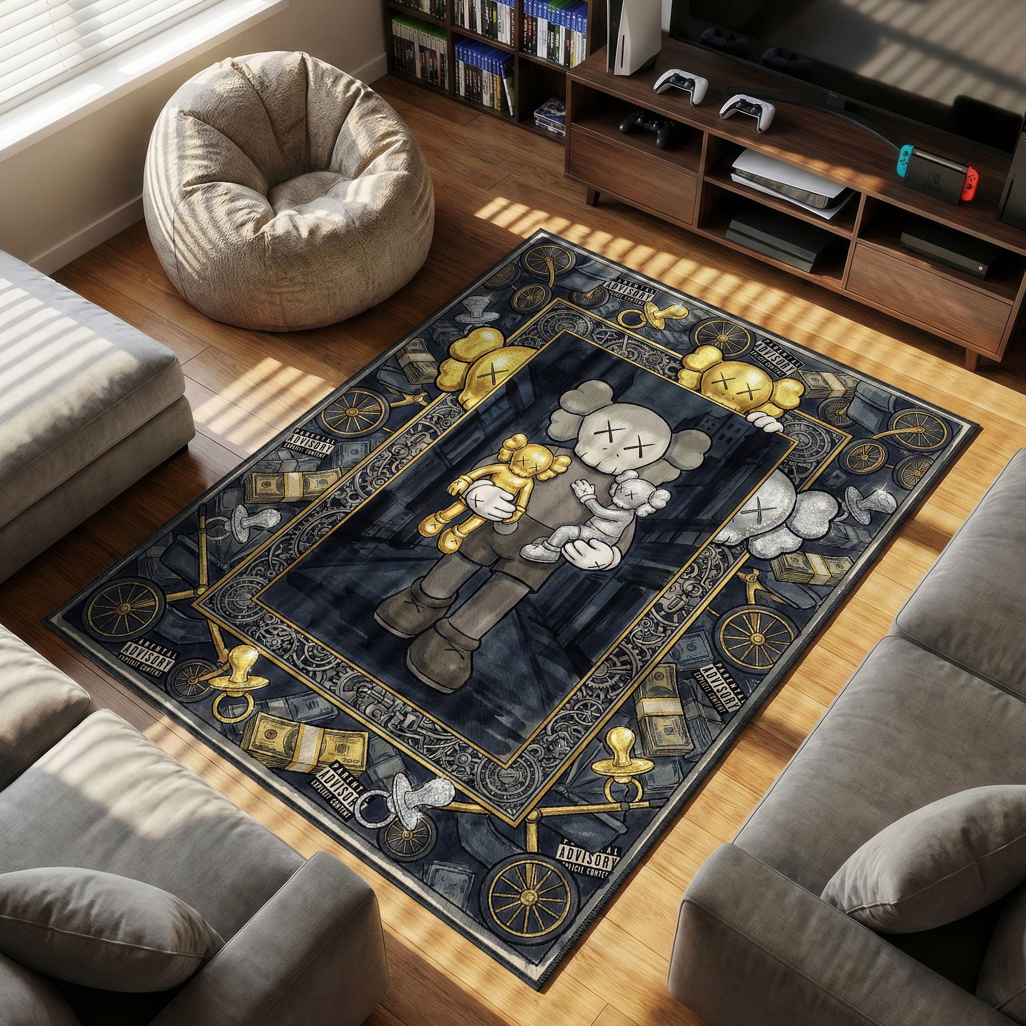 Kaws Companion Gold Silver Rug - Hypebeast Mat