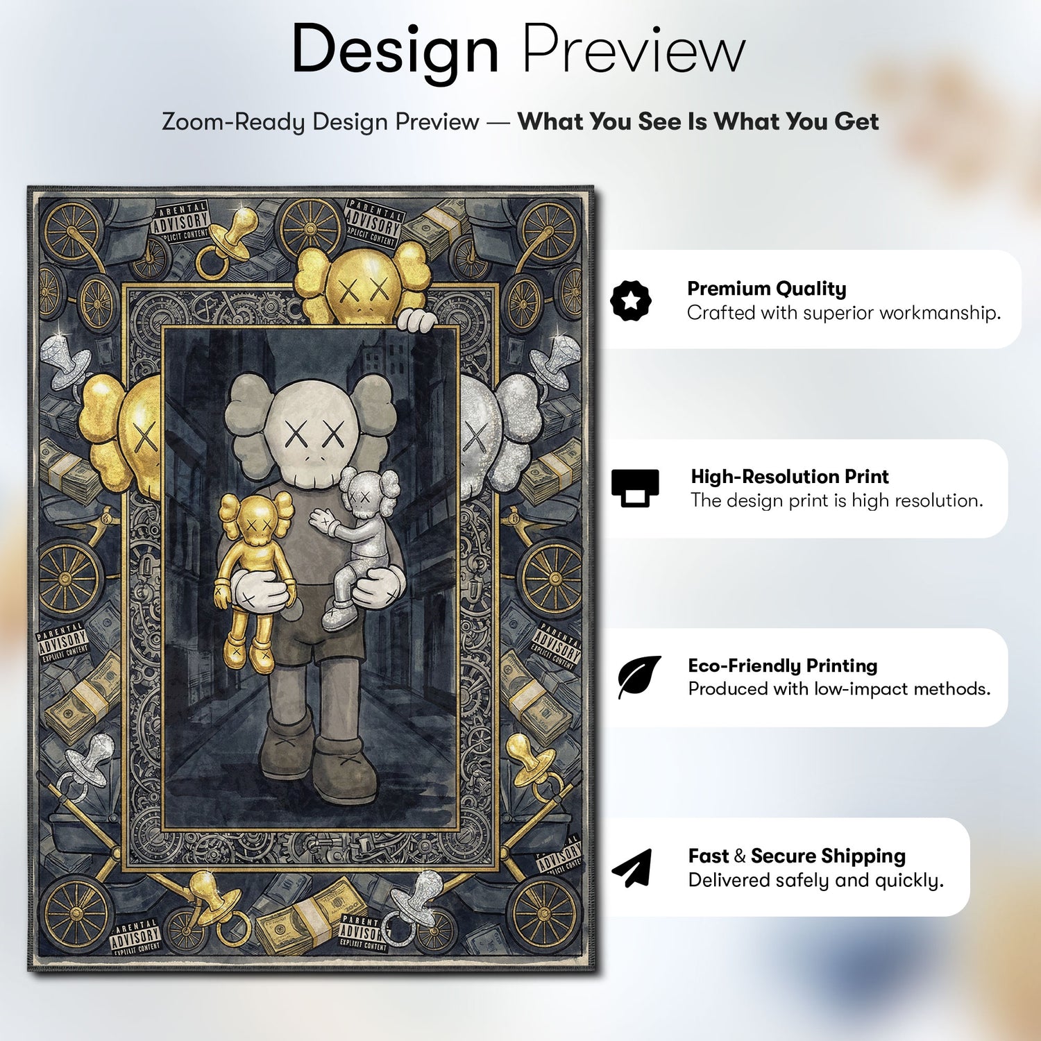 Kaws Companion Gold Silver Rug - Hypebeast Mat