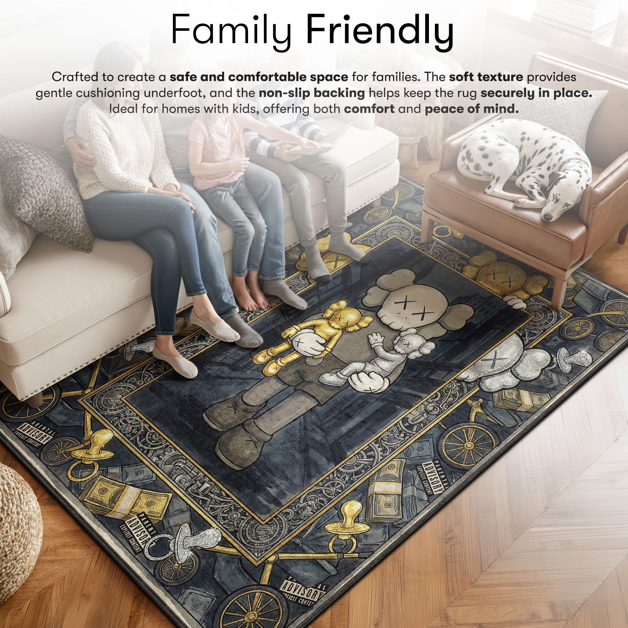 Kaws Companion Gold Silver Rug - Hypebeast Mat