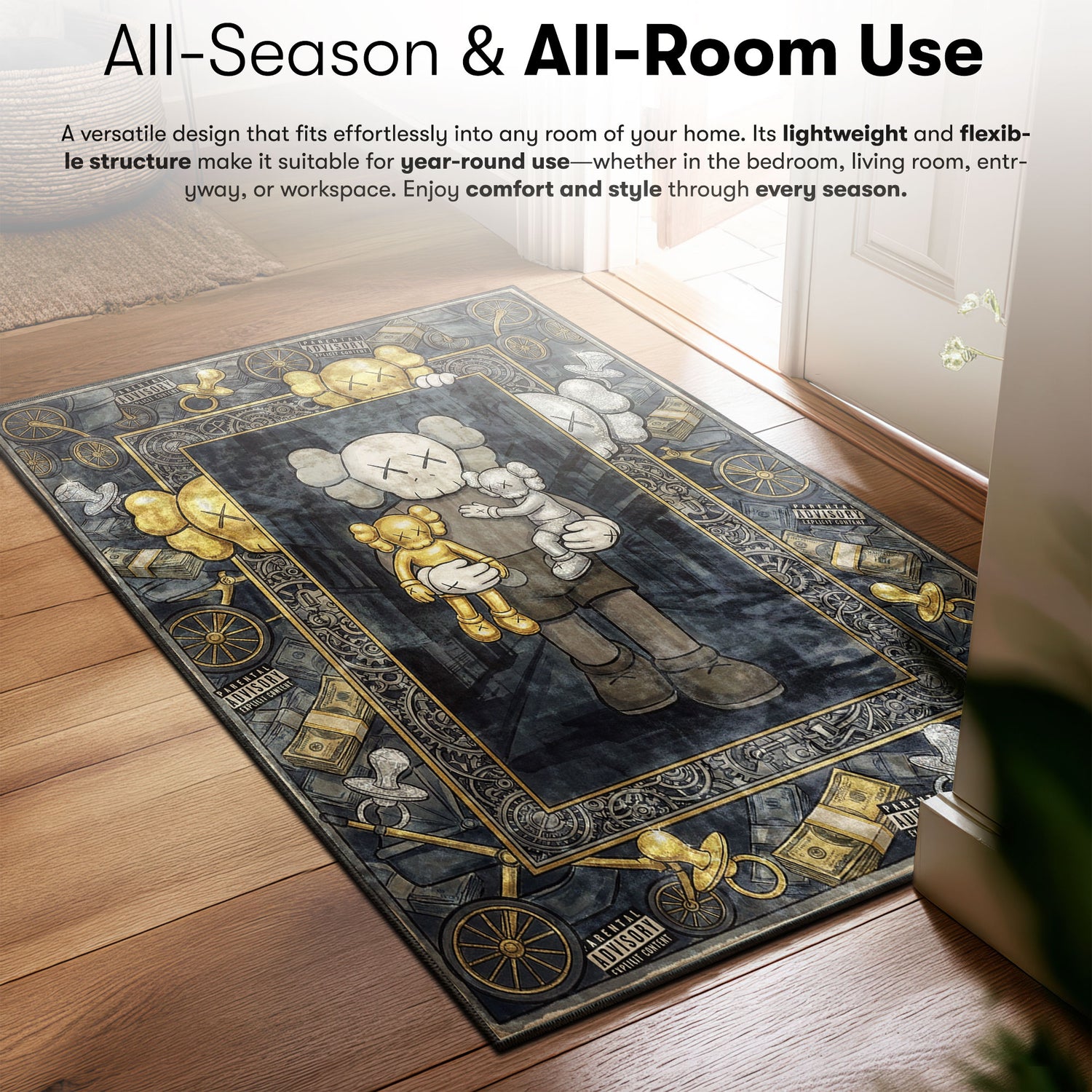 Kaws Companion Gold Silver Rug - Hypebeast Mat