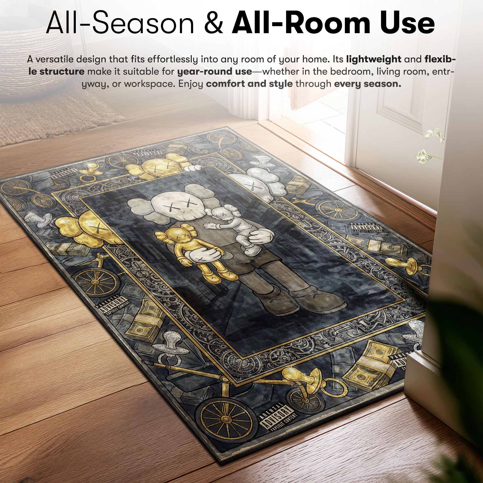 Kaws Companion Gold Silver Rug - Hypebeast Mat