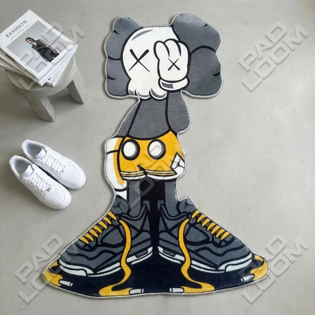 Kaws Companion shaped rug shown in a room setting