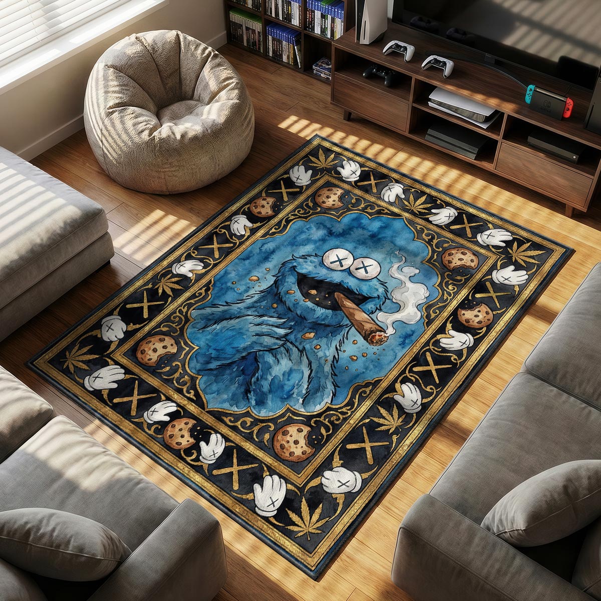 KAWS Cookie Monster Rug - Streetwear Floor Design