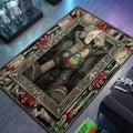 Kaws Companion flayed anatomical figure with skeletal border and vintage medical sketch style hypebeast area rug