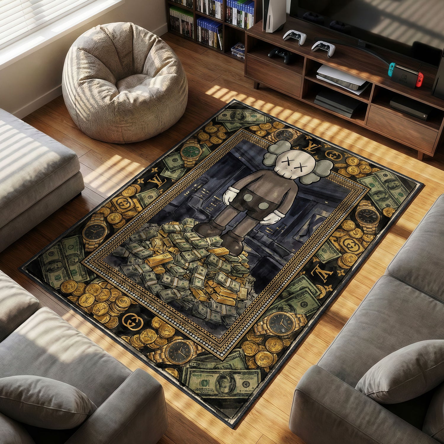 Kaws Figure Money Stack Rug - Hypebeast Decor