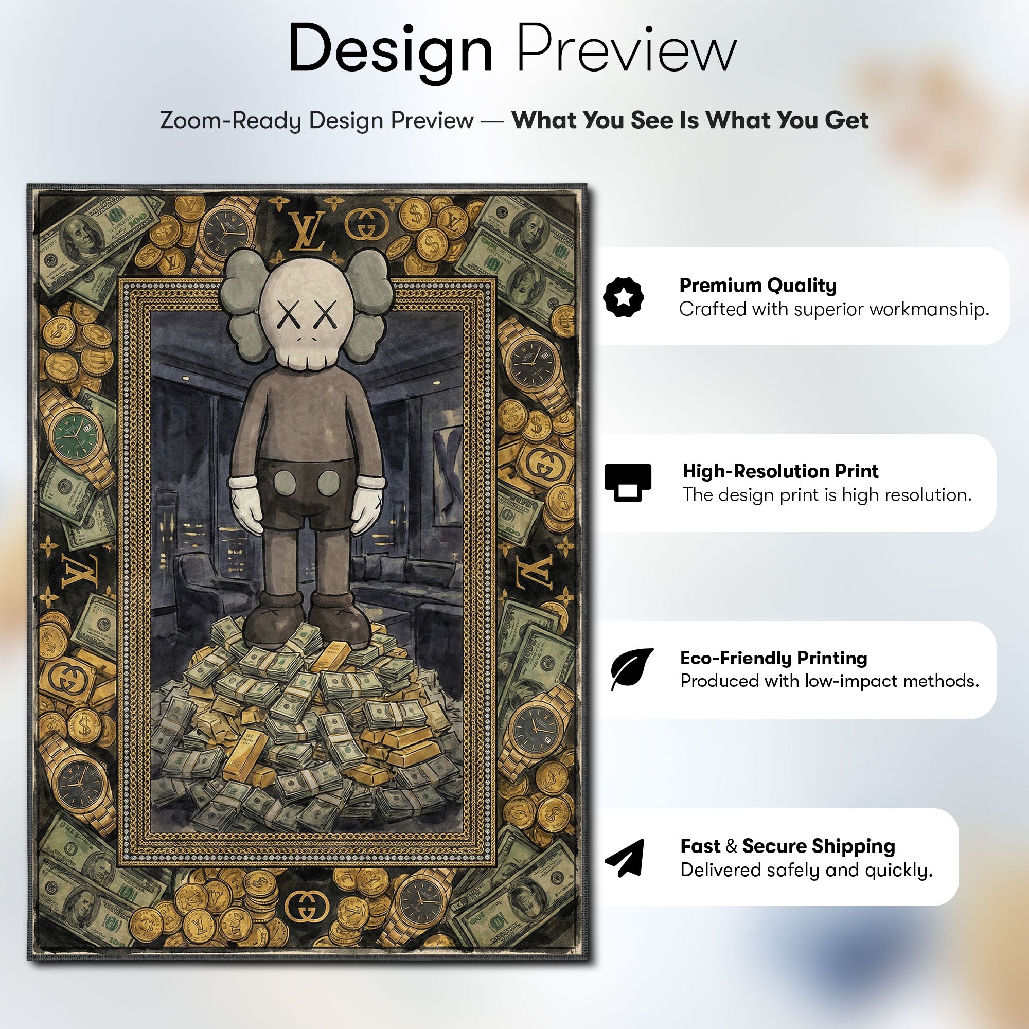 Kaws Figure Money Stack Rug - Hypebeast Decor