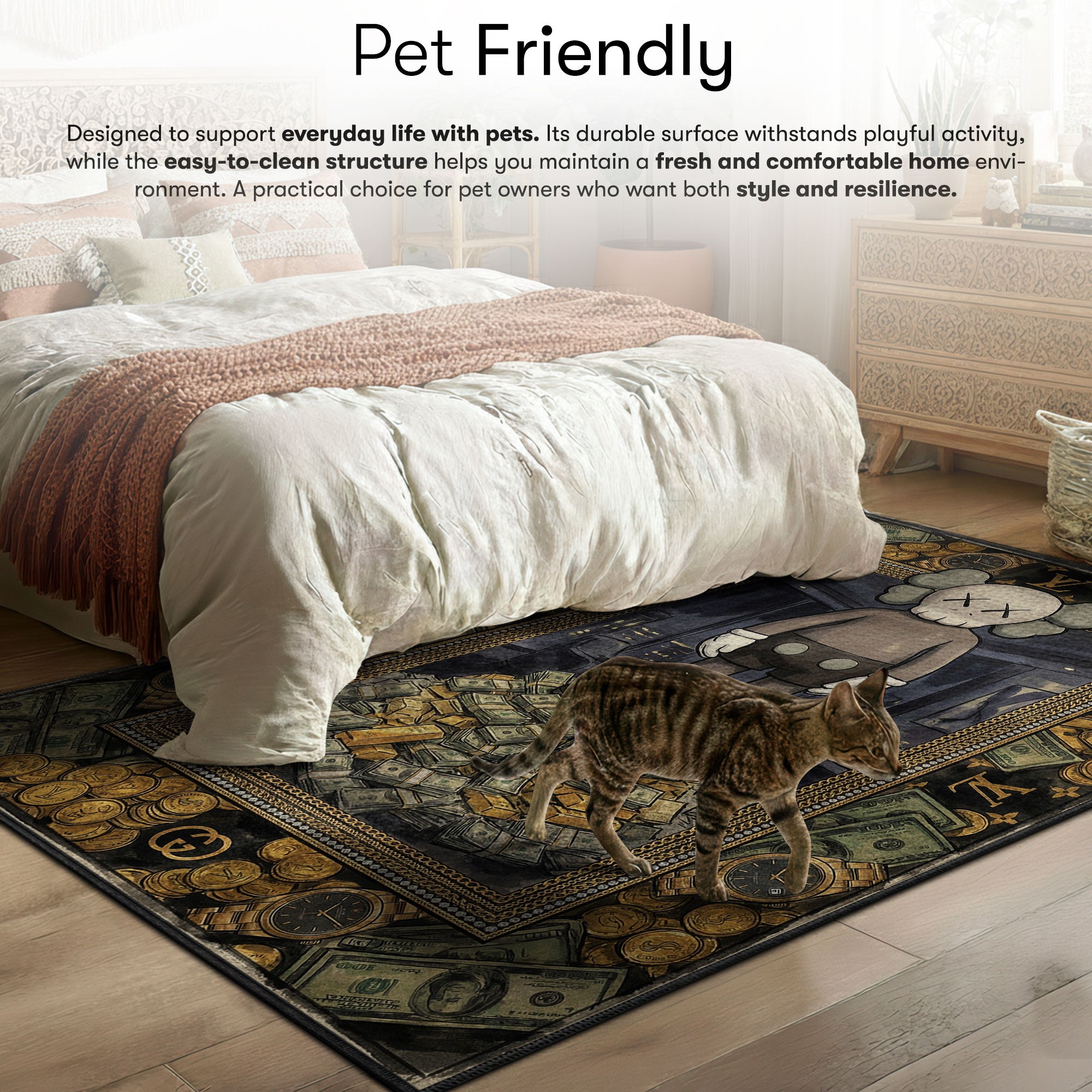 Kaws Figure Money Stack Rug - Hypebeast Decor