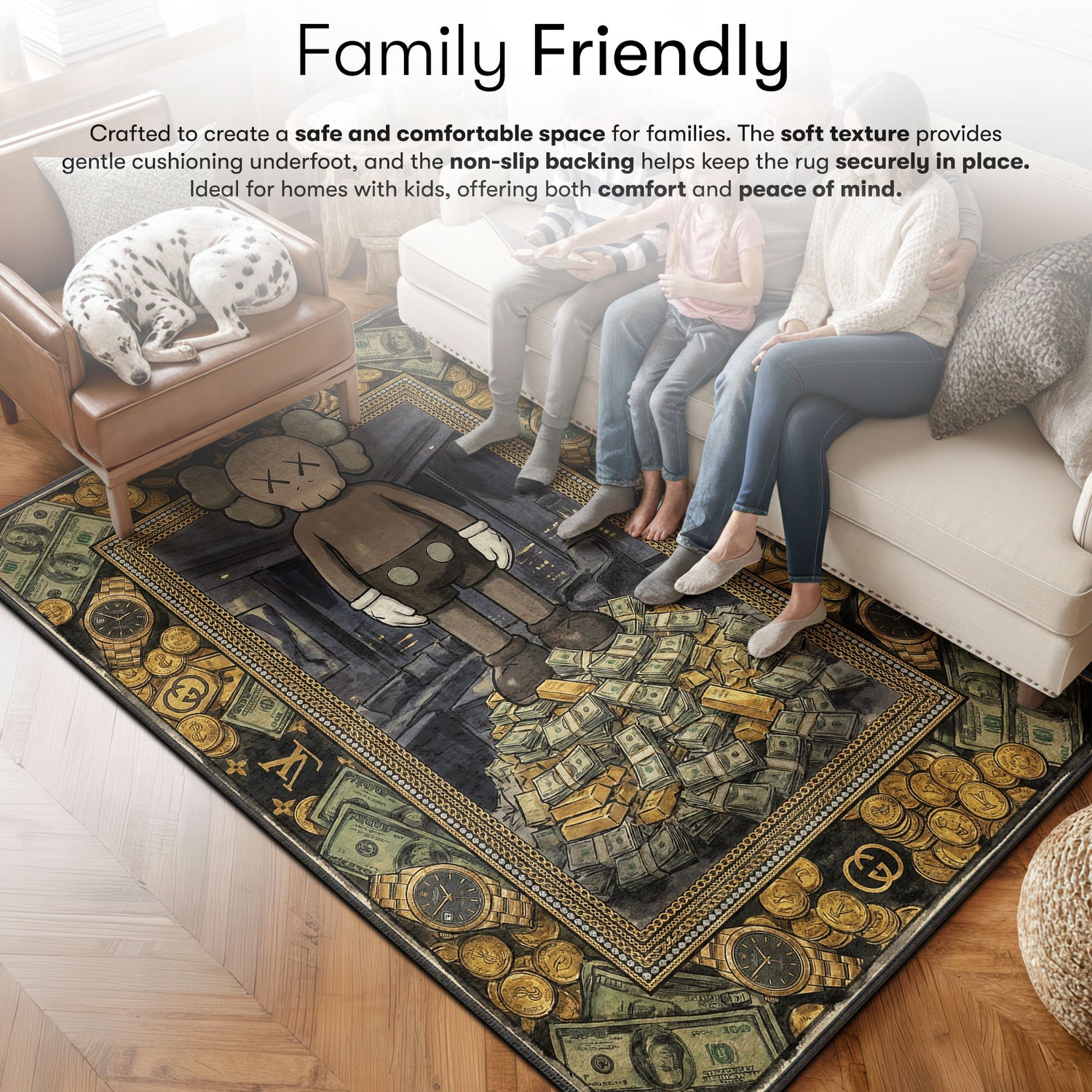 Kaws Figure Money Stack Rug - Hypebeast Decor