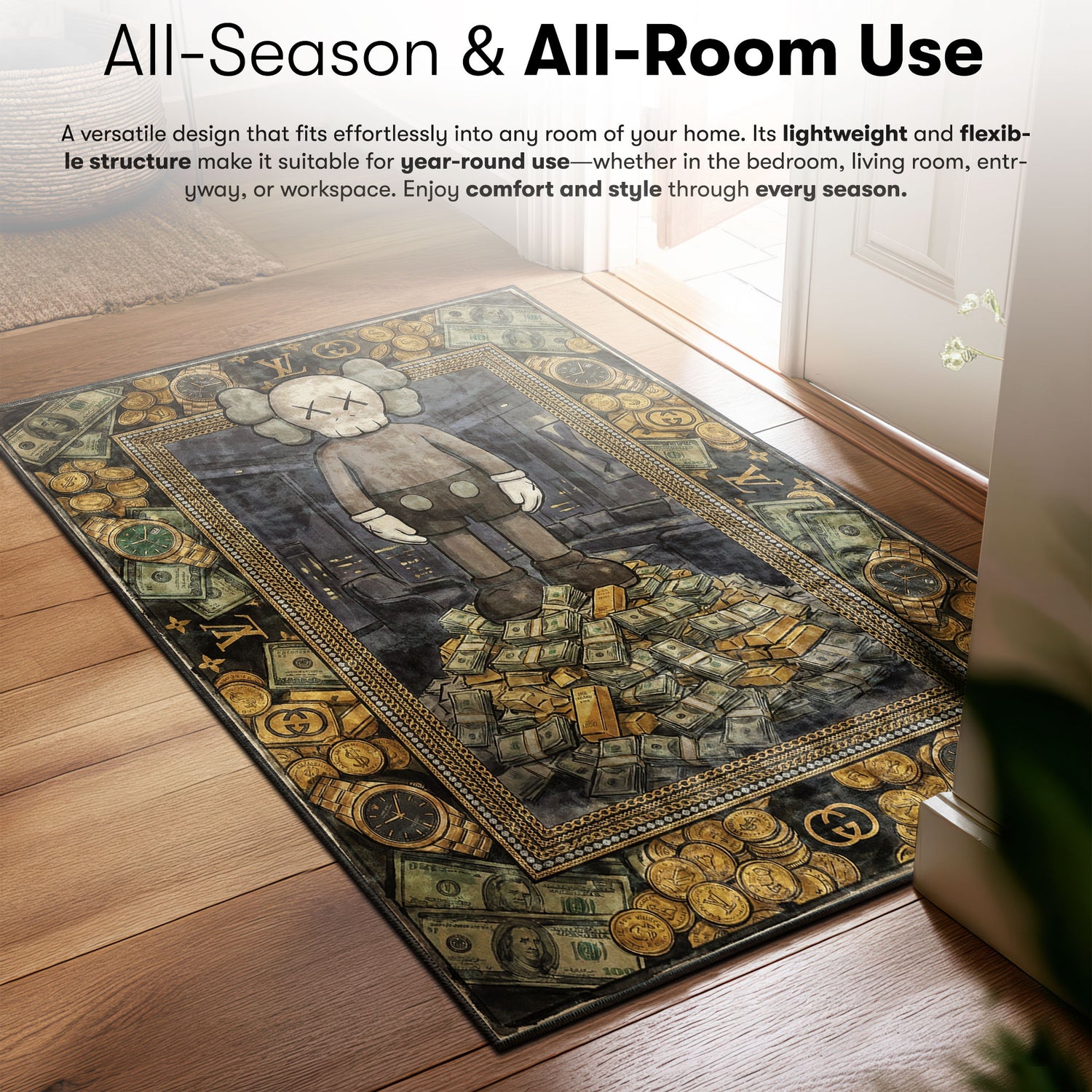 Kaws Figure Money Stack Rug - Hypebeast Decor