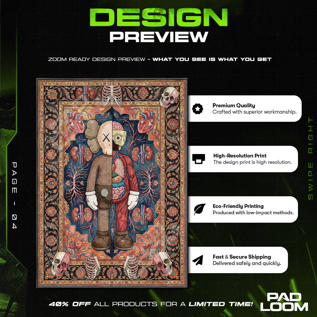 KAWS Flayed Anatomy Persian Rug - Hypebeast Floor Mat