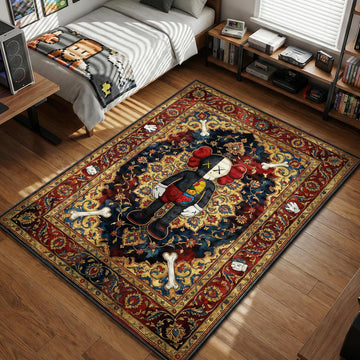 KAWS Flayed Companion standing Persian motif red blue gold hypebeast area rug