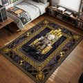 KAWS figure sitting on golden throne with lion heads hypebeast area rug