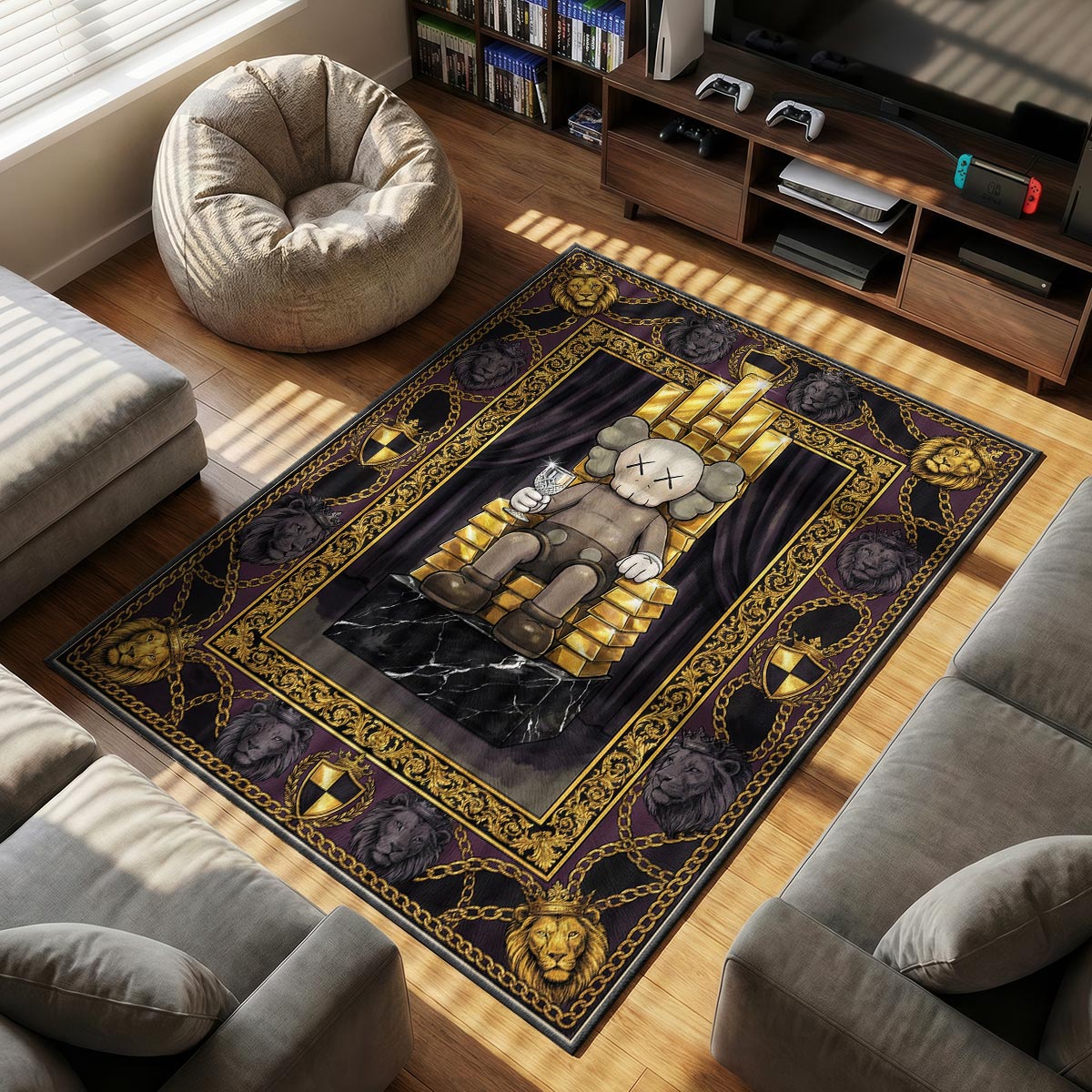 KAWS Gold King Throne Rug - Hypebeast Floor Mat