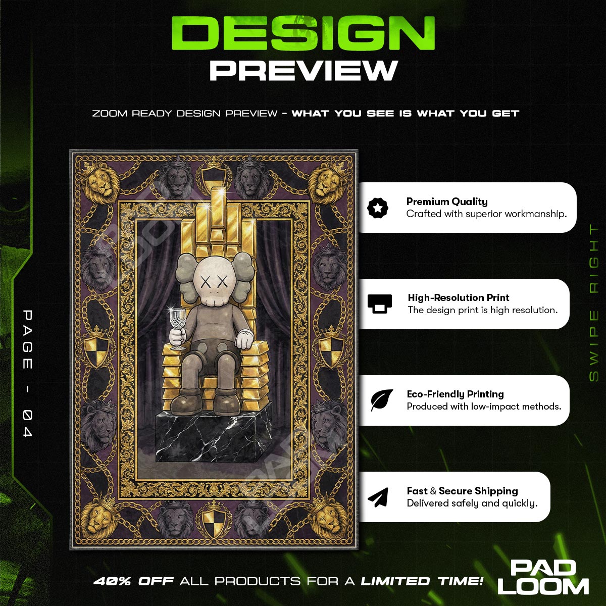 KAWS Gold King Throne Rug - Hypebeast Floor Mat