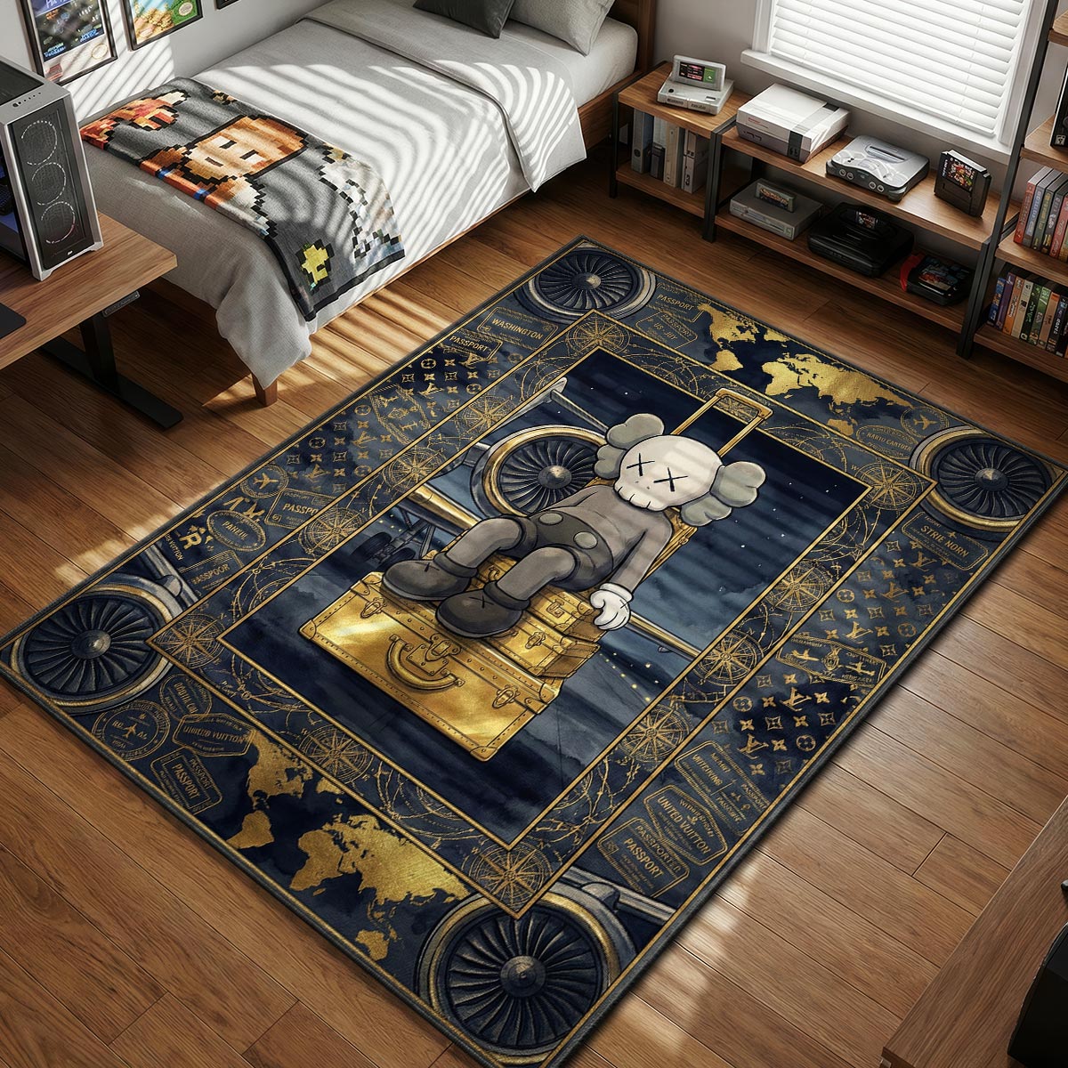 KAWS Gold Luggage Travel Rug - Hypebeast Floor Mat | Padloom