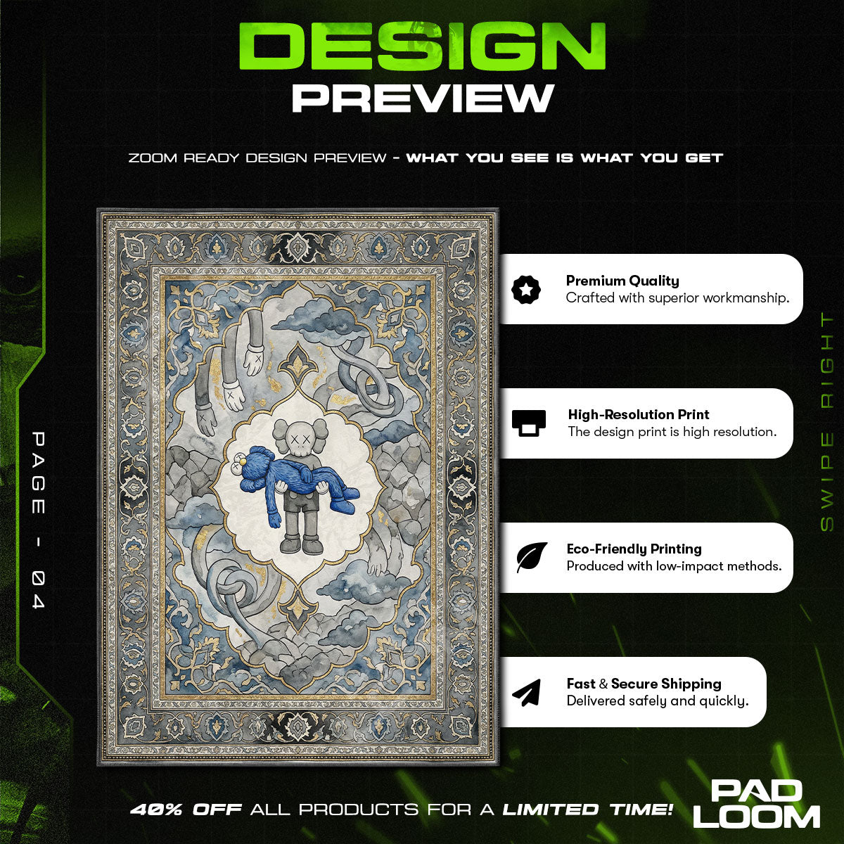 KAWS Gone Persian Rug - Sneakerhead Floor Mat