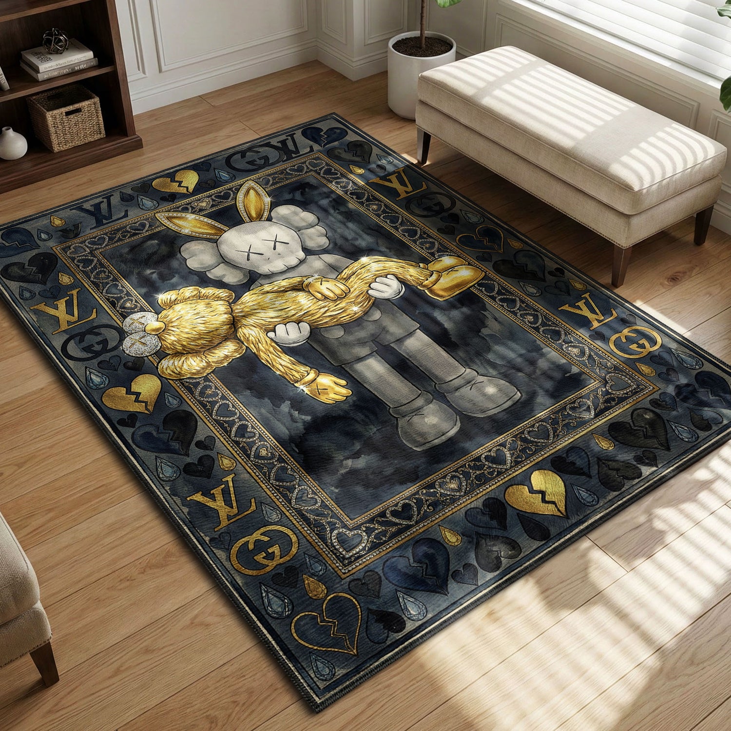 Kaws Luxury Gold Rabbit Rug - Fashion Art Mat