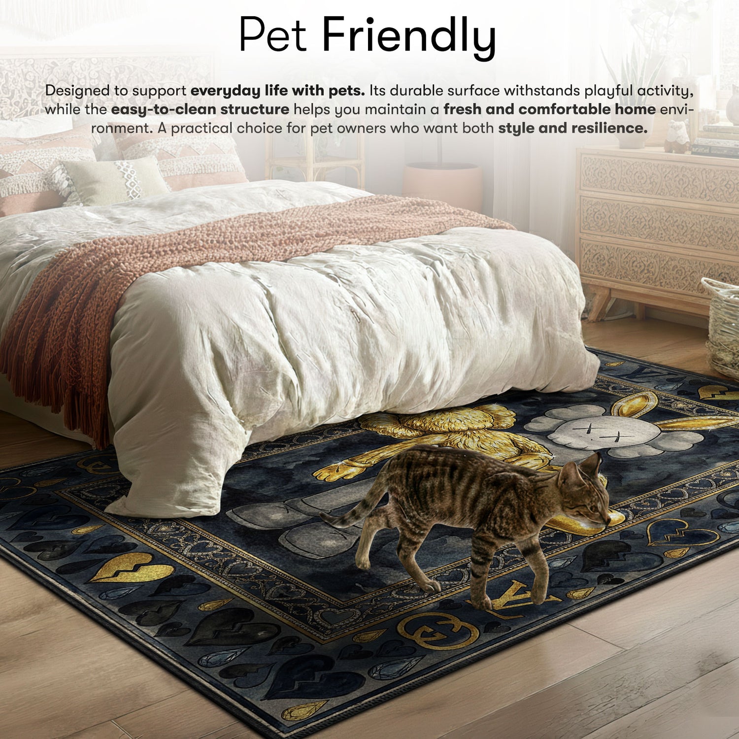 Kaws Luxury Gold Rabbit Rug - Fashion Art Mat