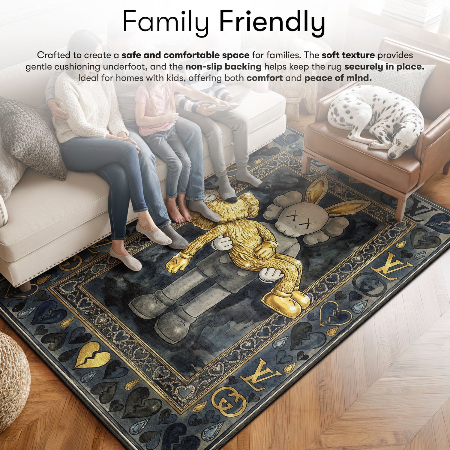 Kaws Luxury Gold Rabbit Rug - Fashion Art Mat