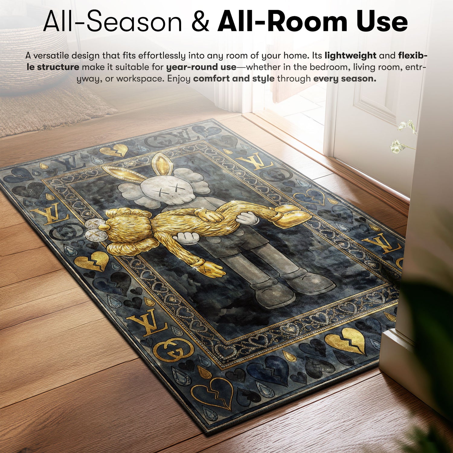 Kaws Luxury Gold Rabbit Rug - Fashion Art Mat