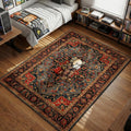 KAWS Companion Passing Through sitting on red S box Persian motif grey red gold hypebeast area rug