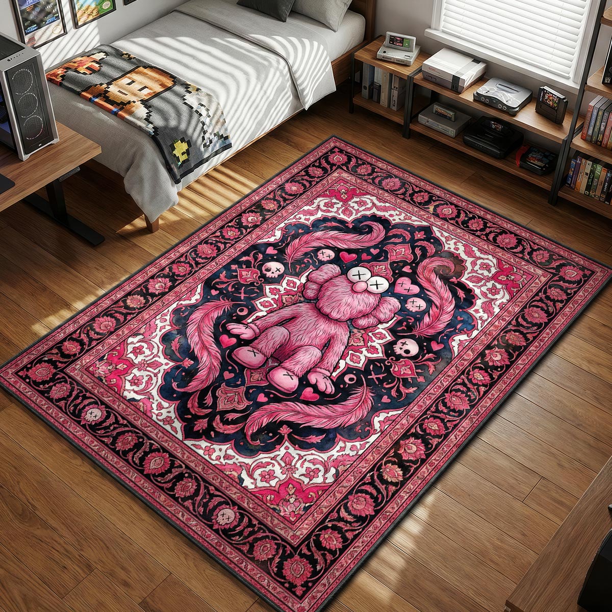 Kaws Rug Pink KAWS Pink BFF Dark Persian Rug - Hype Floor Mat – Padloom