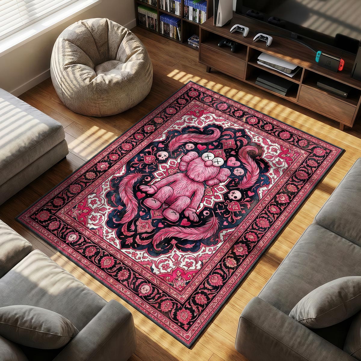 KAWS Pink BFF Dark Persian Rug - Hype Floor Mat