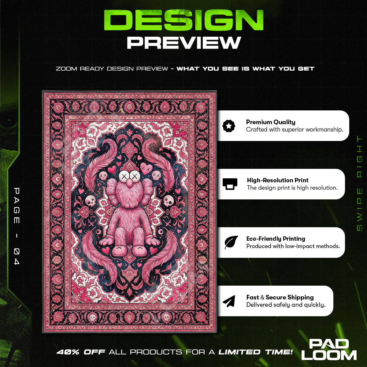 KAWS Pink BFF Dark Persian Rug - Hype Floor Mat